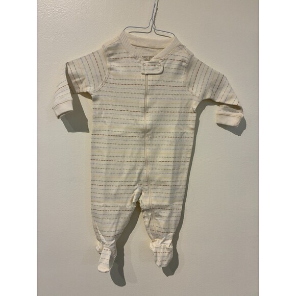 NWT Easy Peasy Cream Striped 100% Organic Cotton Sleeper - 6M - Picture 1 of 3